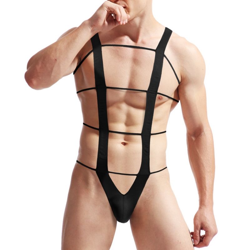 Men's Transparent Strappy Thong Bodysuit - Image 1