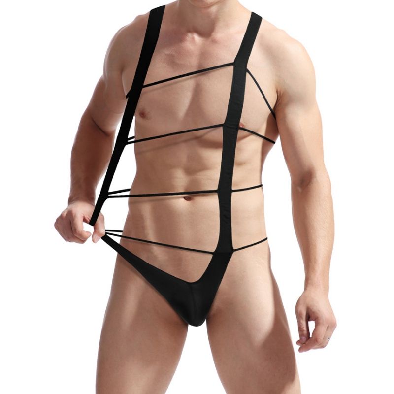 Men's Transparent Strappy Thong Bodysuit - Image 3