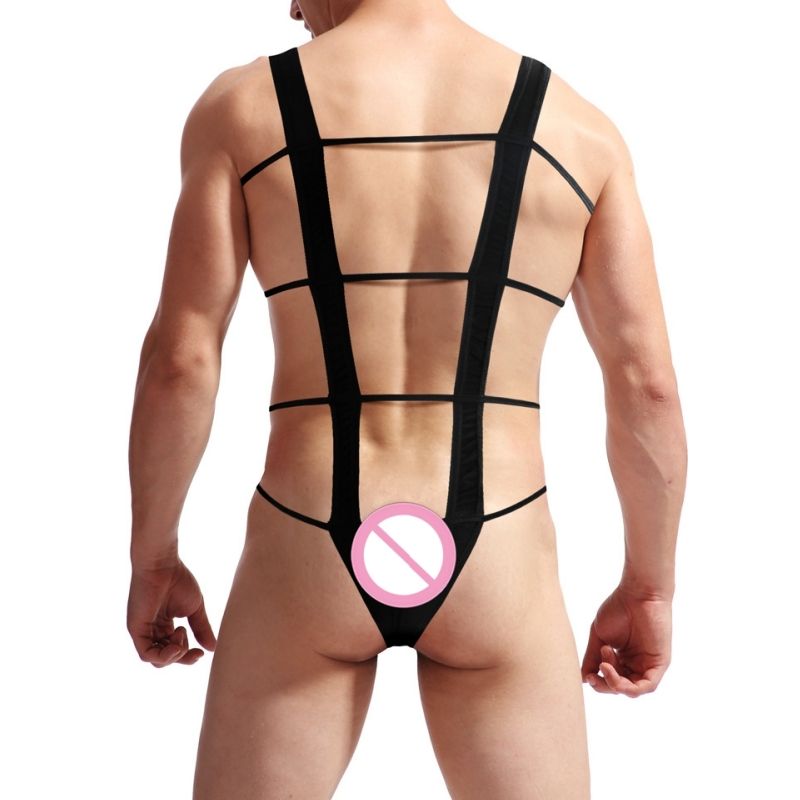 Men's Transparent Strappy Thong Bodysuit - Image 4