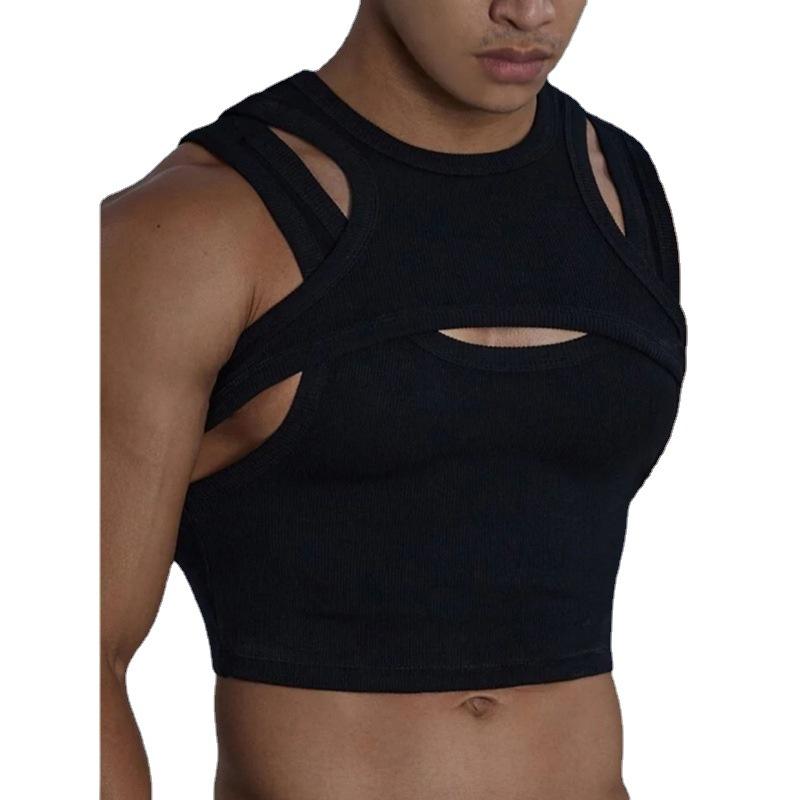 Black layered cutout crop top