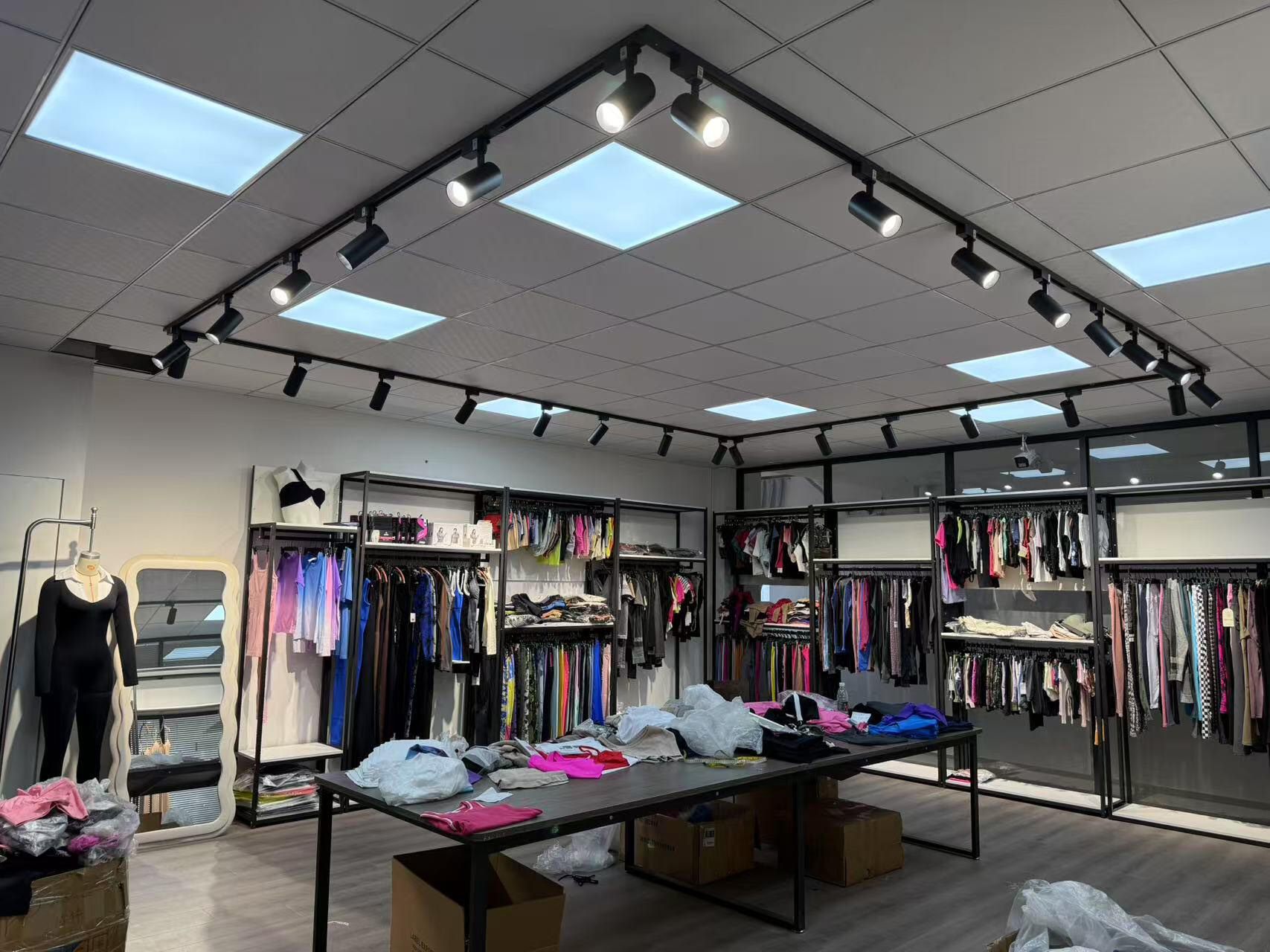 Garment samples displayed in the Yiwu showroom